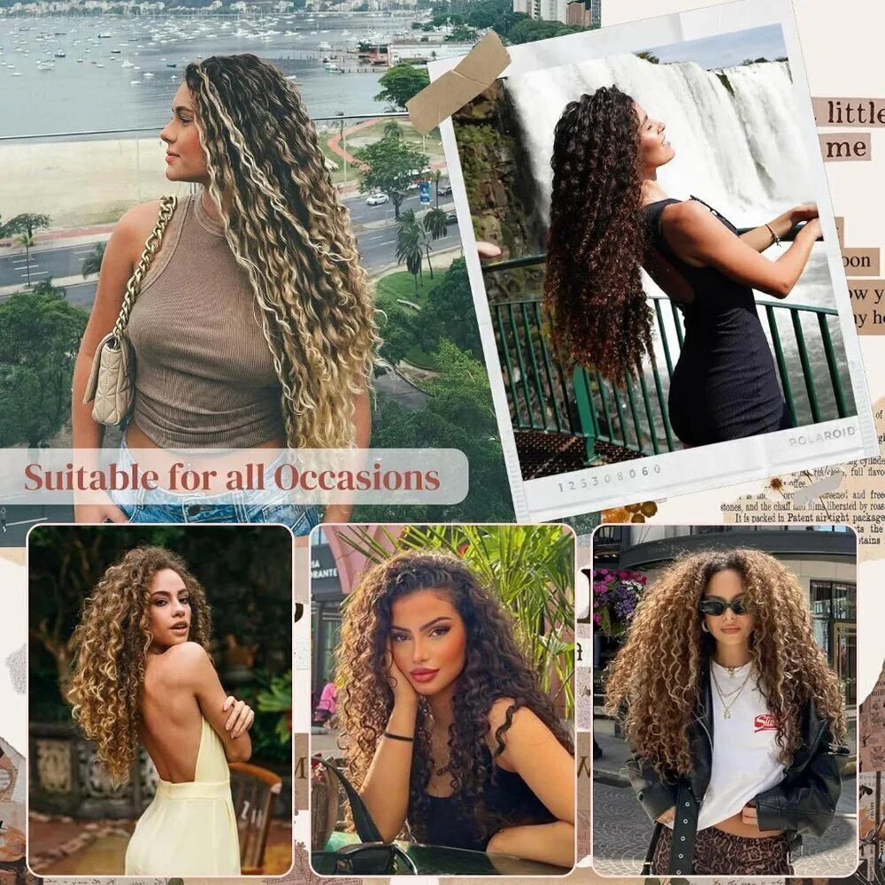 4PC Clip in Hair Extensions, 100％ Pure Protein Silk Curly Hair Extension…